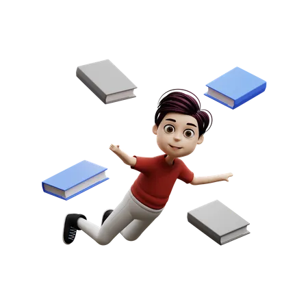 Student Boy Flying A Book  3D Illustration