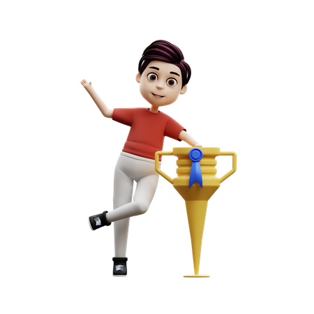 Student Boy Holding A Trophy  3D Illustration