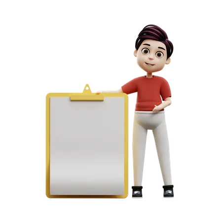 Student Boy Holding Blank Board  3D Illustration