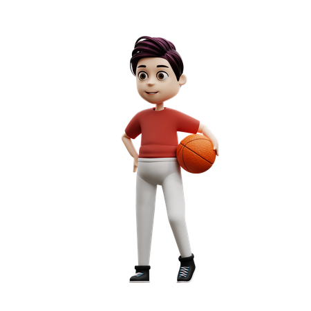Student Boy Playing Basketball  3D Illustration