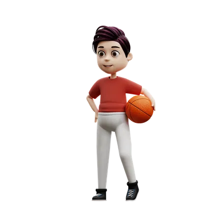 Student Boy Playing Basketball  3D Illustration