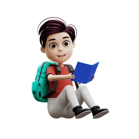 Student Boy Reading A Book  3D Illustration