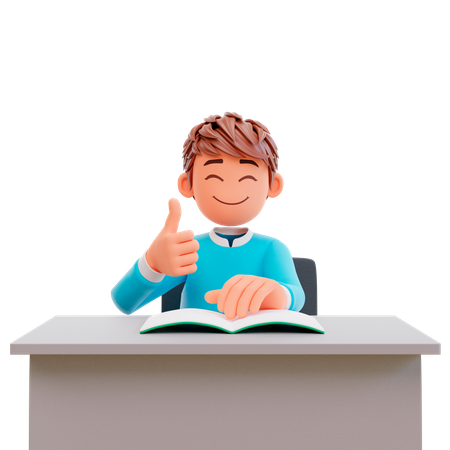 Student boy showing thumbs up  3D Illustration