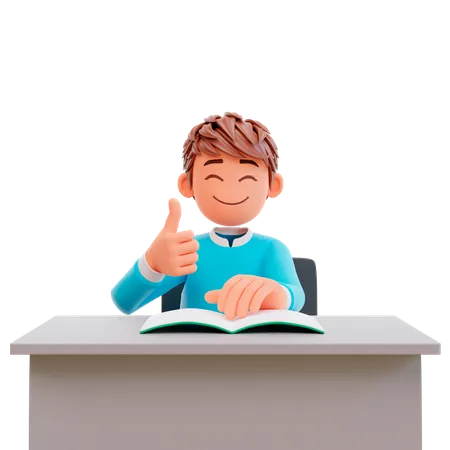 Student boy showing thumbs up 3D Illustration