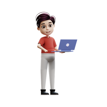 Student Boy Using A Laptop  3D Icon