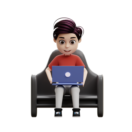 Student Boy Using A Laptop  3D Icon