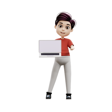Student Boy Using A Laptop  3D Icon