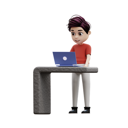 Student Boy Using A Laptop  3D Icon