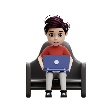 Student Boy Using A Laptop  3D Illustration