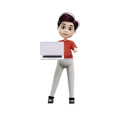 Student Boy Using A Laptop  3D Illustration