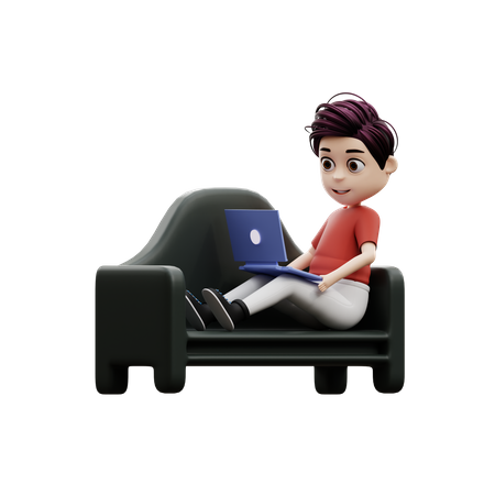 Student Boy Using A Laptop  3D Illustration