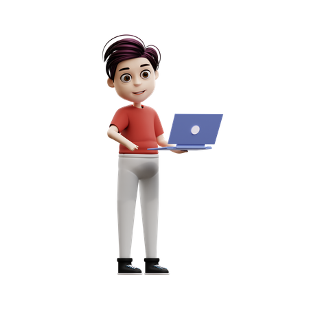 Student Boy Using A Laptop  3D Illustration