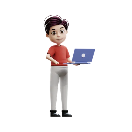 Student Boy Using A Laptop  3D Illustration