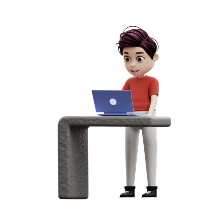 Student Boy Using A Laptop  3D Illustration