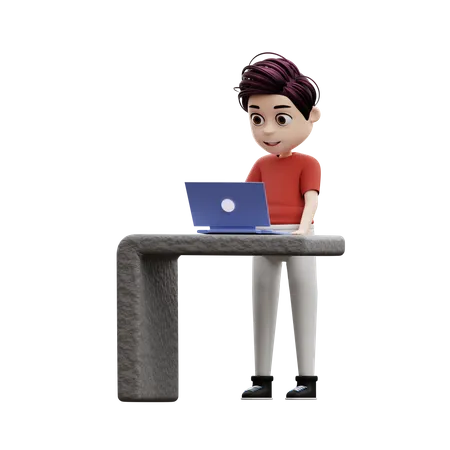 Student Boy Using A Laptop  3D Illustration