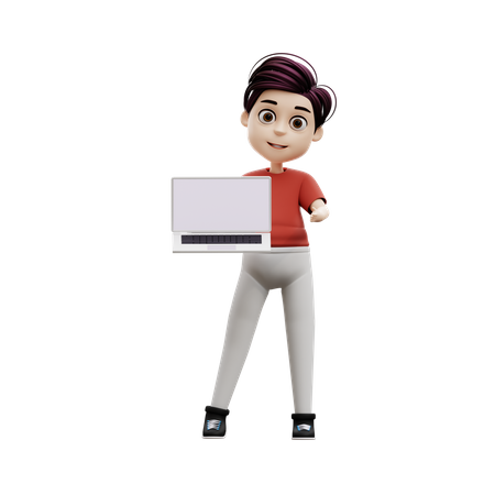 Student Boy Using A Laptop  3D Illustration