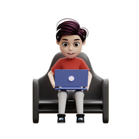 Student Boy Using A Laptop  3D Illustration