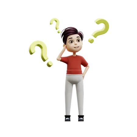 Student Boy Wondering Questions  3D Illustration