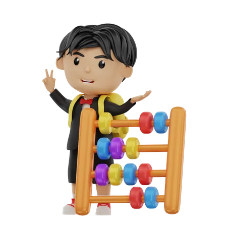 Student Bring An Abacus  3D Illustration