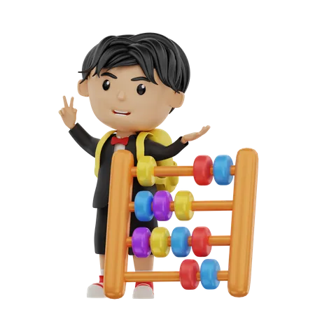 Student Bring An Abacus 3D Illustration
