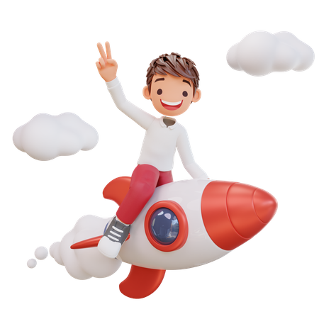 Student flying on rocket  3D Icon