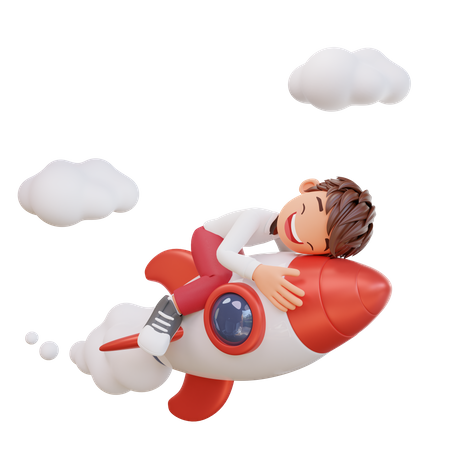 Student flying on rocket  3D Icon