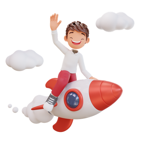 Student flying on rocket  3D Icon