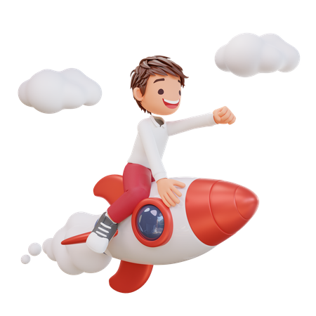 Student flying on rocket  3D Icon