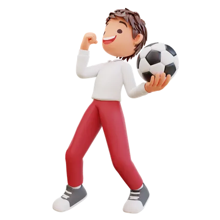 Illustration Cute Student Playing Football 3D Illustration