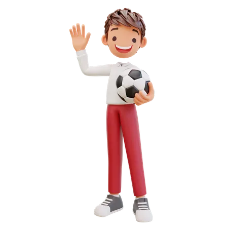 Student Holding Football  3D Illustration