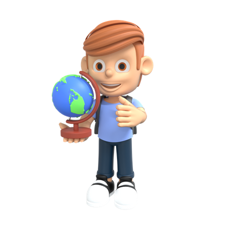 Student holding Globe  3D Illustration