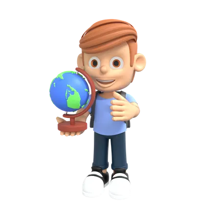 Student holding Globe  3D Illustration