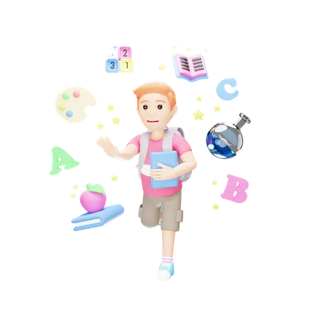Student is going Back to School  3D Illustration