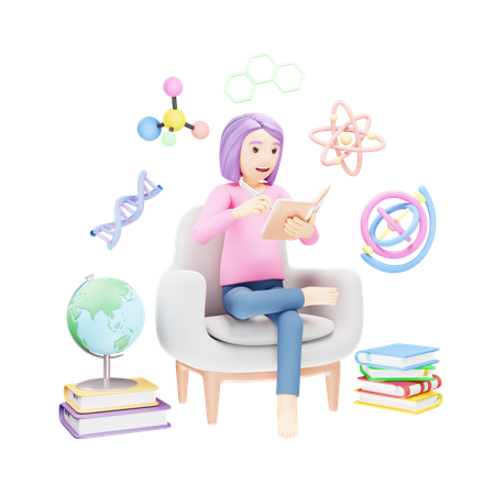 Student is reading science book  3D Icon