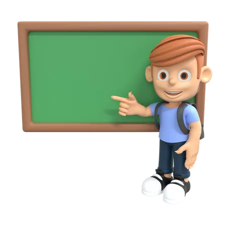Student Leaning on Blackboard 3D Illustration
