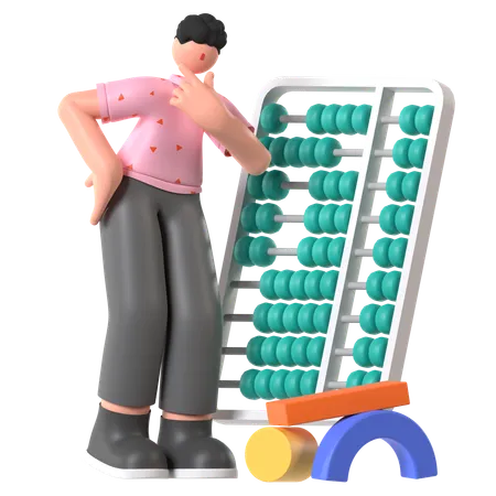 Student learning on Abacus  3D Illustration