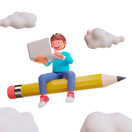 Student Online Learning with laptop  3D Illustration