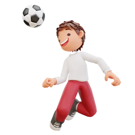 Illustration Cute Student Playing Football 3D Illustration