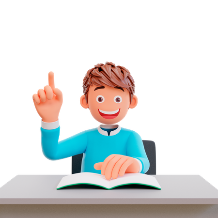 Student raises his hand 3D Illustration