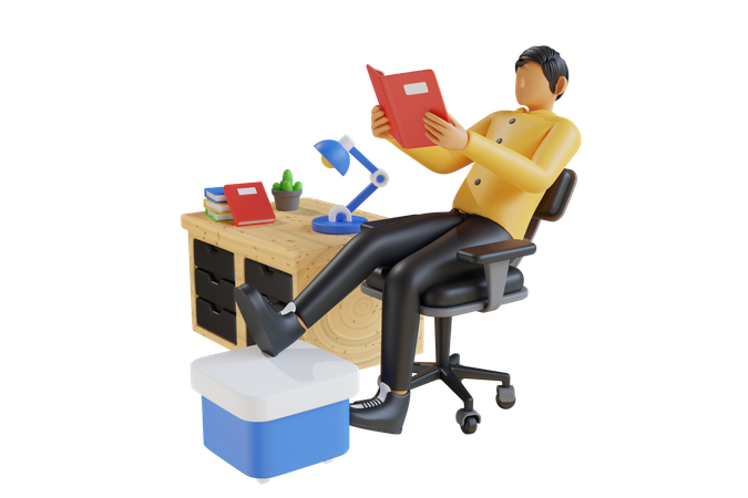 Student reading book while sitting on desk  3D Icon