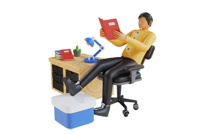 Student reading book while sitting on desk  3D Illustration