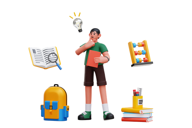 Student thinking about education  3D Illustration