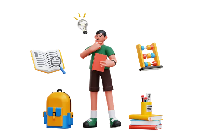 Student thinking about education  3D Illustration