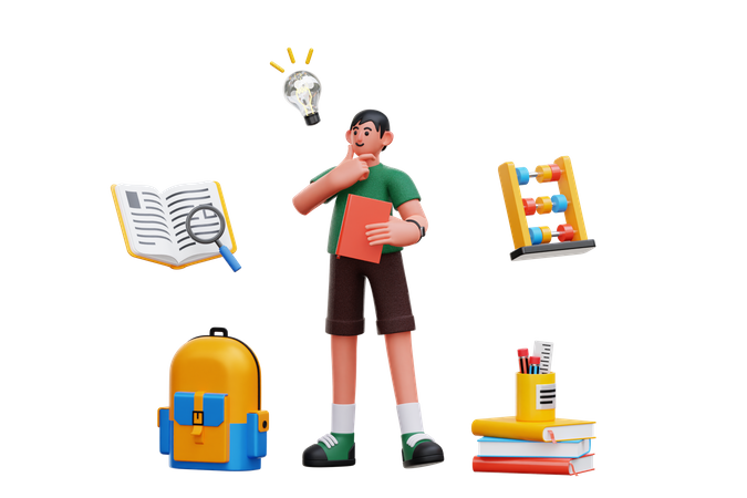 Student thinking about education 3D Illustration