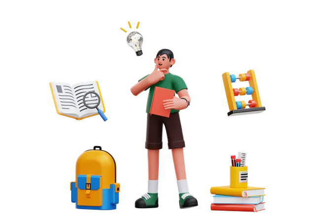 Student thinking about education 3D Illustration