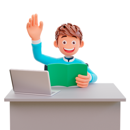 Student waving his hand  3D Illustration