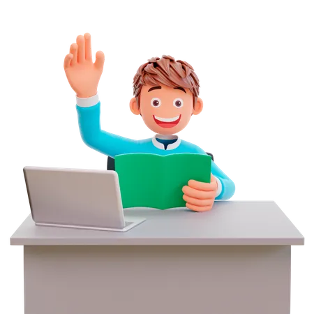 Student waving his hand  3D Illustration