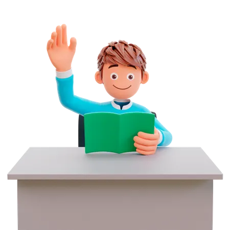 Student waving his hand  3D Illustration