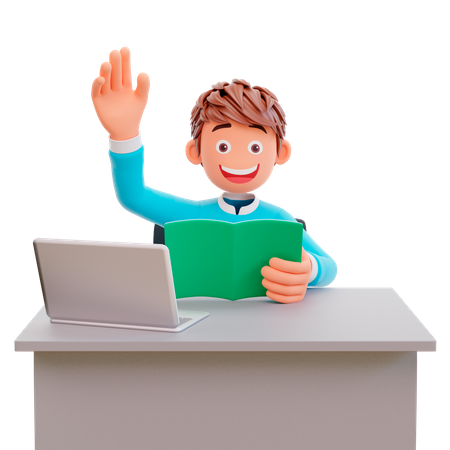 Student waving his hand 3D Illustration