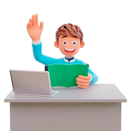 Student waving his hand 3D Illustration